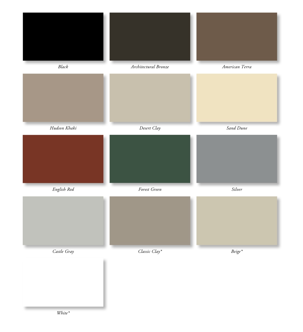 Paleta de colores sólidos disponibles para ventanas ThermaVé