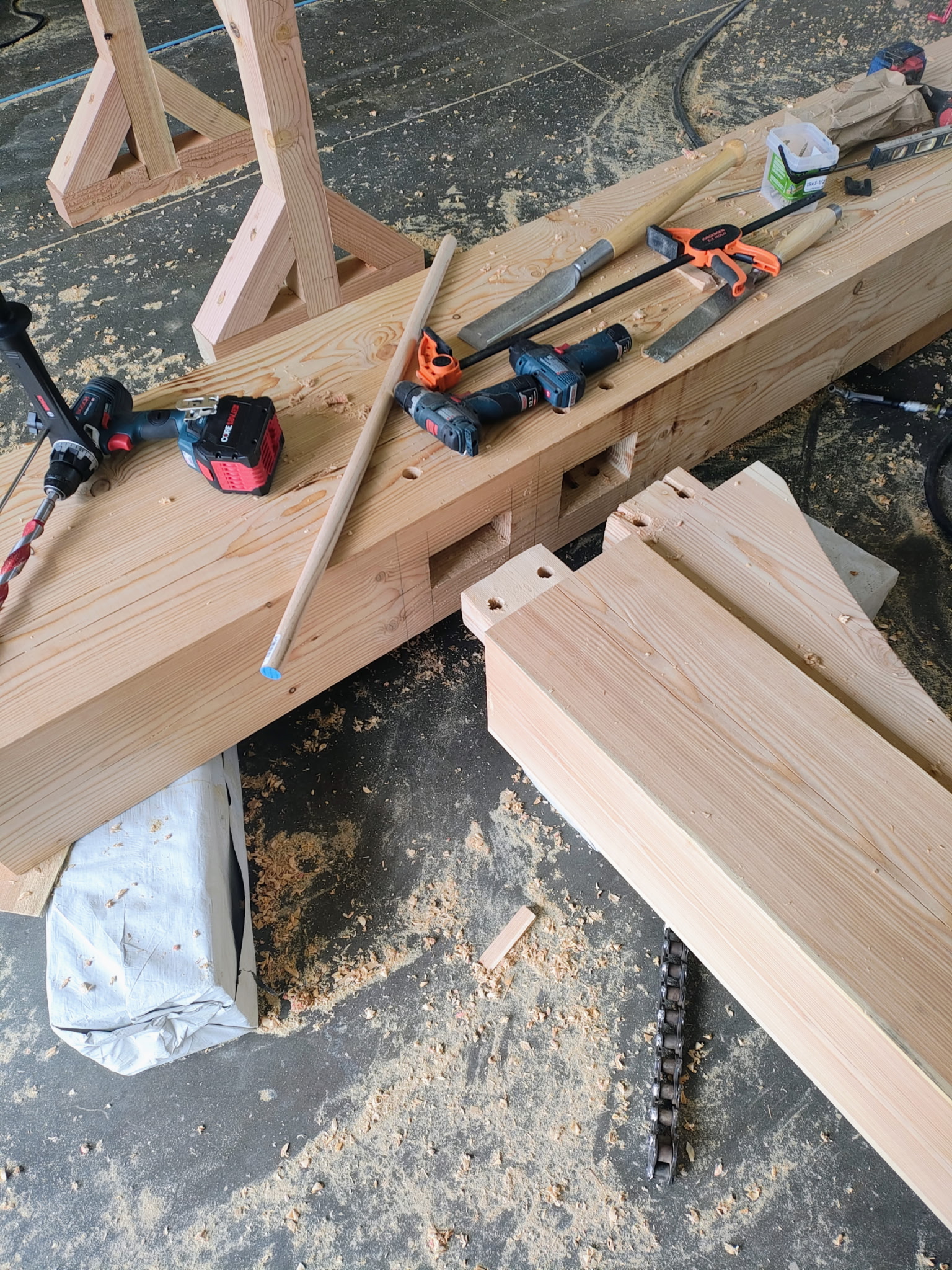 Hand tools used to fit structural timber joinery