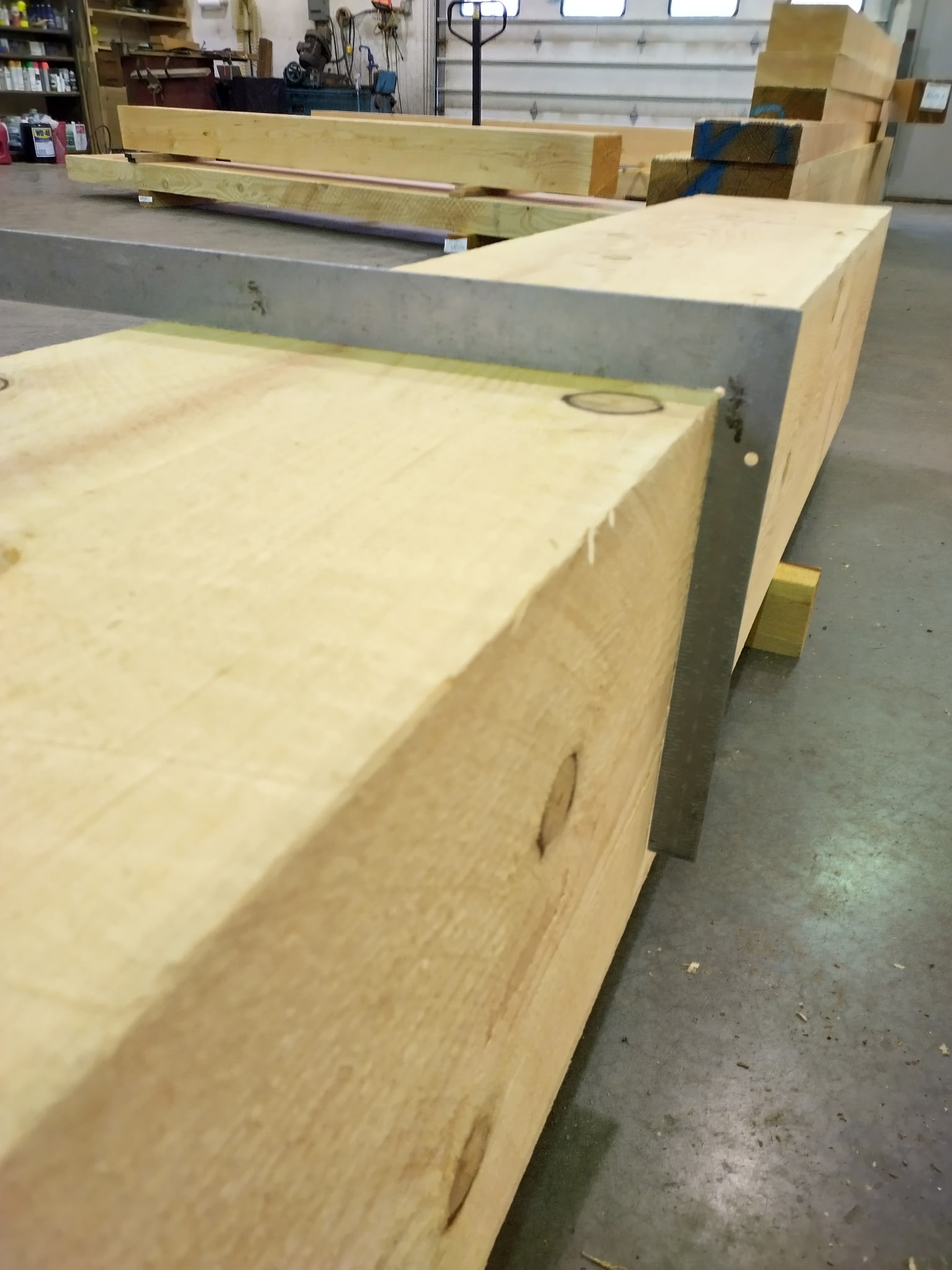 Large structural timber beams with custom joinery