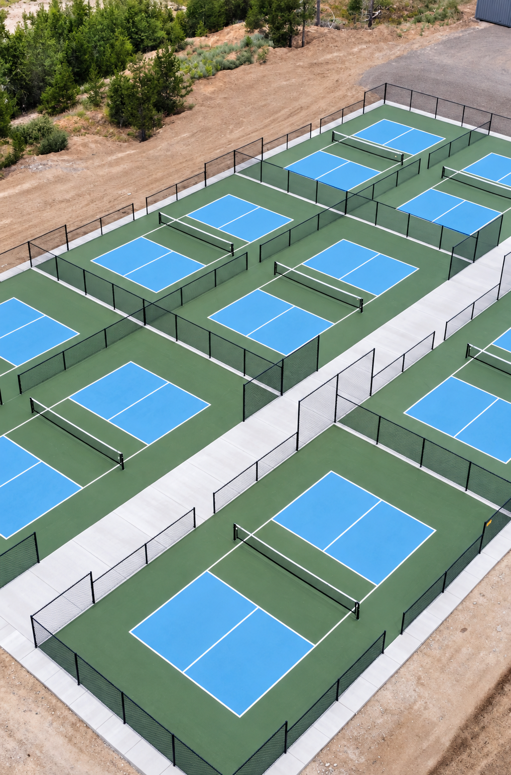 Nine custom post-tensioned pickleball courts in McCall, Idaho