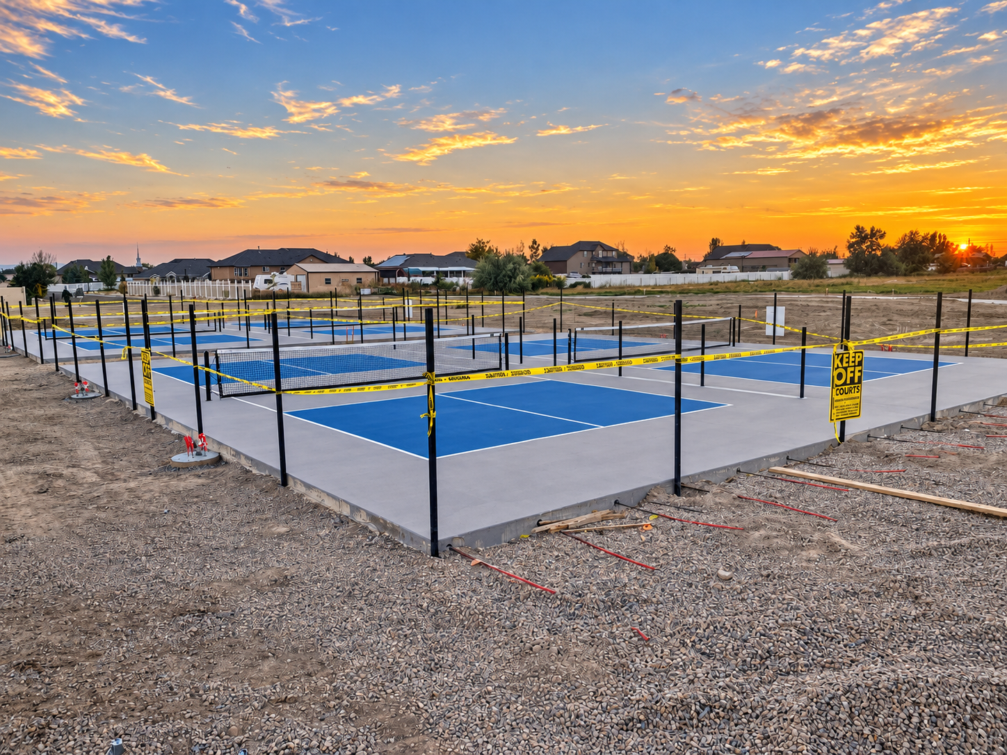 Four pickleball courts under construction for the City of West Haven, Utah