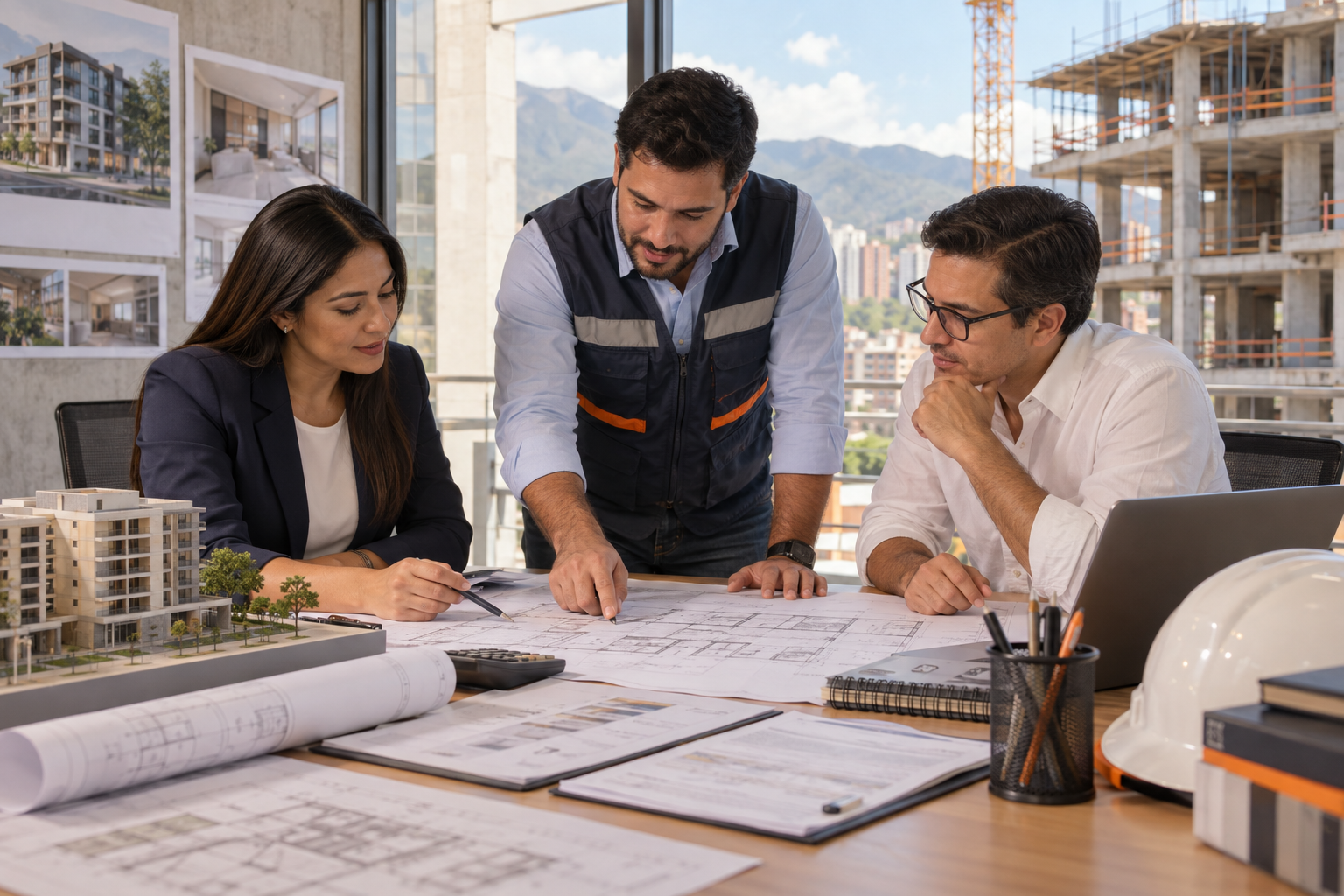 Equipo revisando la planificación de una obra